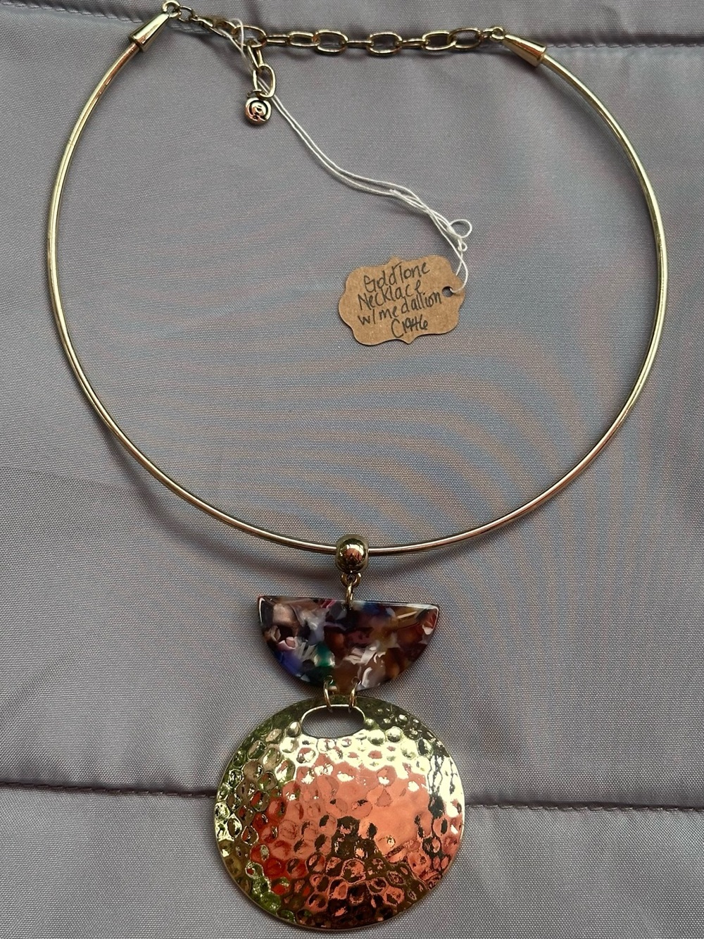 Gold-Tone Statement Pendant Necklace with Multicolor Resin Accent C1946